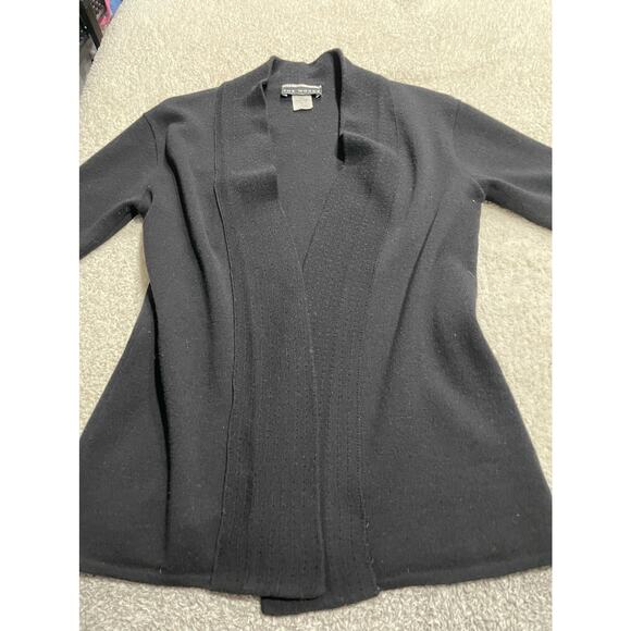 VTG The Works Saks Fifth Avenue 100% Wool Women's Sz S Open-Front Cardigan Black - Picture 2 of 13